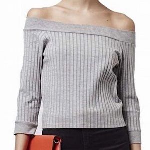 TOPSHOP gray ribbed off shoulder Crop top